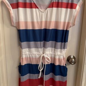 Striped Casual Multicolor Summer Dress with Drawstring